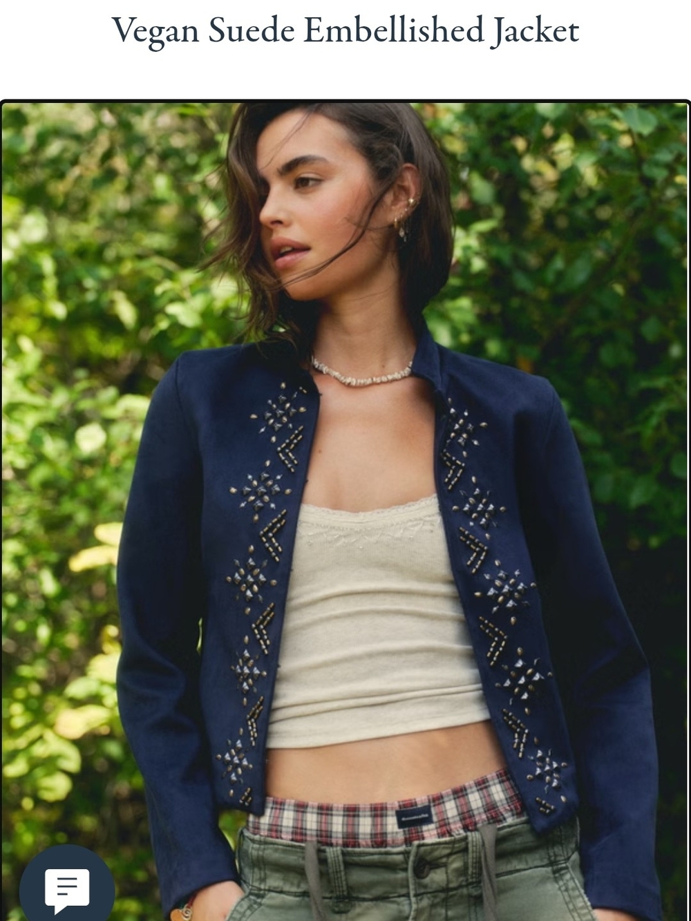 Abercrombie & Fitch Navy Embellished Vegan Suede Blazer
